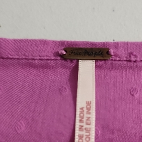 Free People Raspberry Boho Cotton Crochet Ruffled Dobby embroidered Blouse Top - Picture 7 of 13